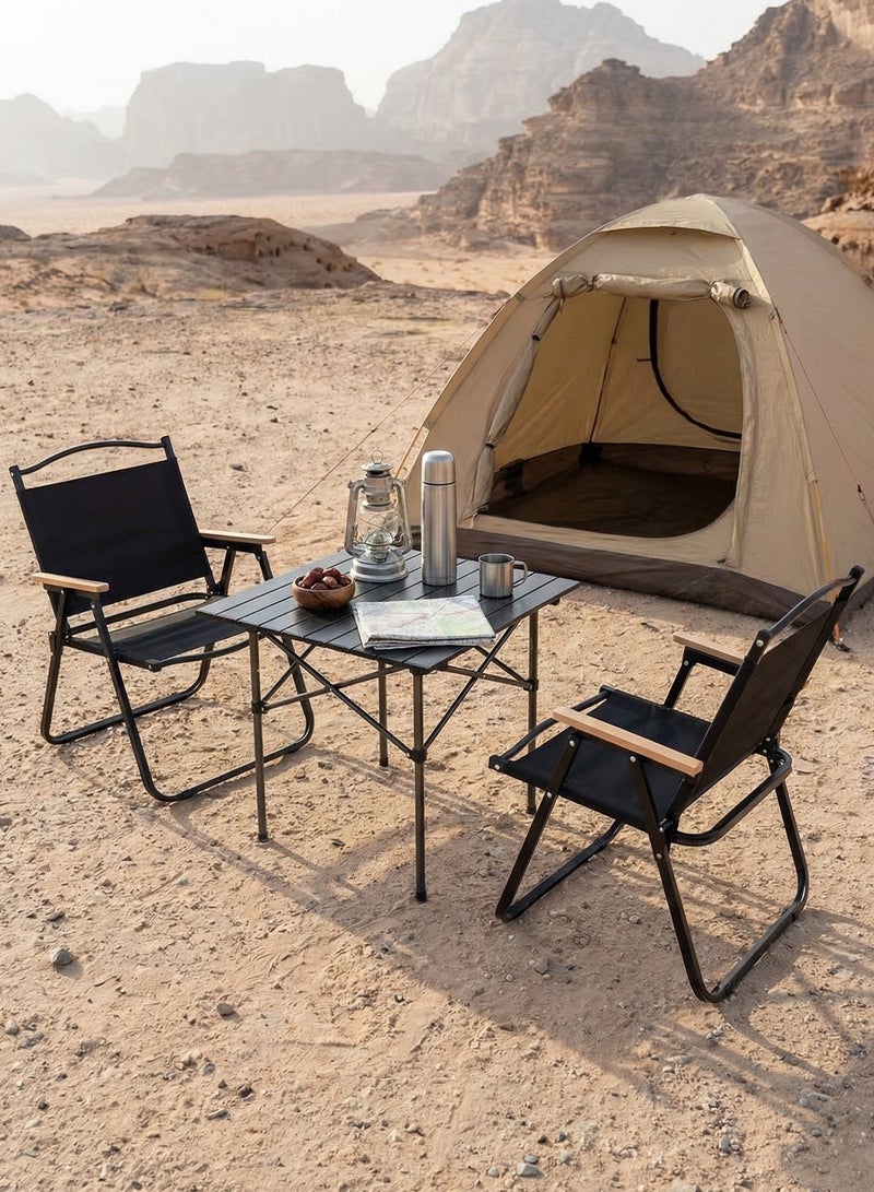 M-Smart 3-piece camping set | Portable Folding Camping Table with Carrying Bag Size 60x51x53cm, with 2 Folding Chairs with Metal Frame and Armrest - Black - Image 1
